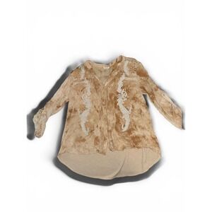 Miss Me Women Brown Tie Dye Floral Embroidered Roll Tab Button Up Top Medium